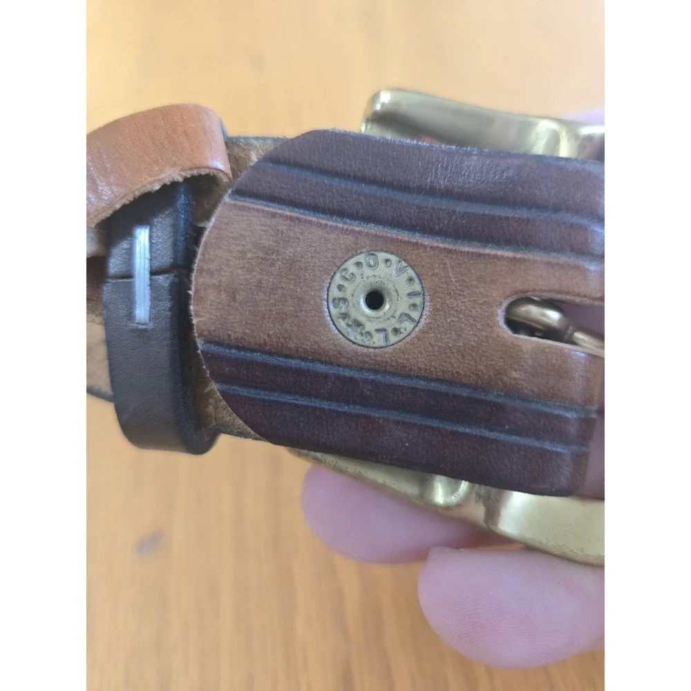 VTG Scovill Belt Mens 36 2 Tone Brown Leather EUC Gorgeous Brass Buckle